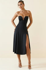 Slinky Jersey Strapless A-Line Midaxi Dress in Black