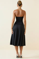 Slinky Jersey Strapless A-Line Midaxi Dress in Black
