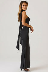 Scarf-Detail Strapless Gown in Black