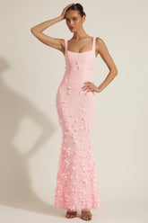 Embellished Appliqué Square-Neck Corset Gown in Pink