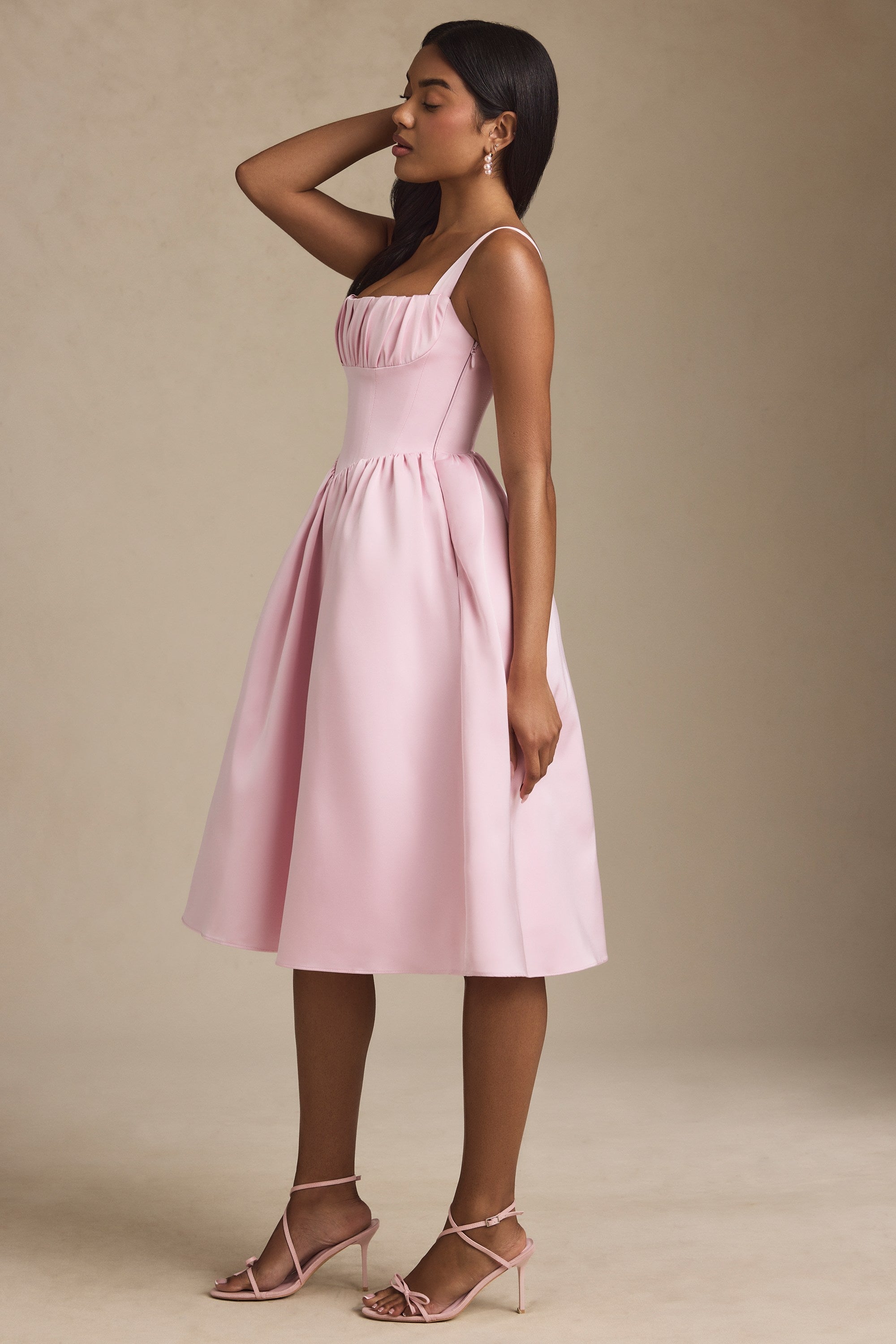 Draped Corset Midaxi Dress in Blush