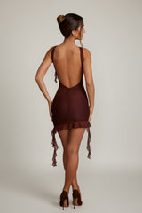 Backless Ruffle Detailing Mini Dress in Brown
