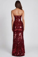3D Embellished Bandeau Maxi Dress in Red