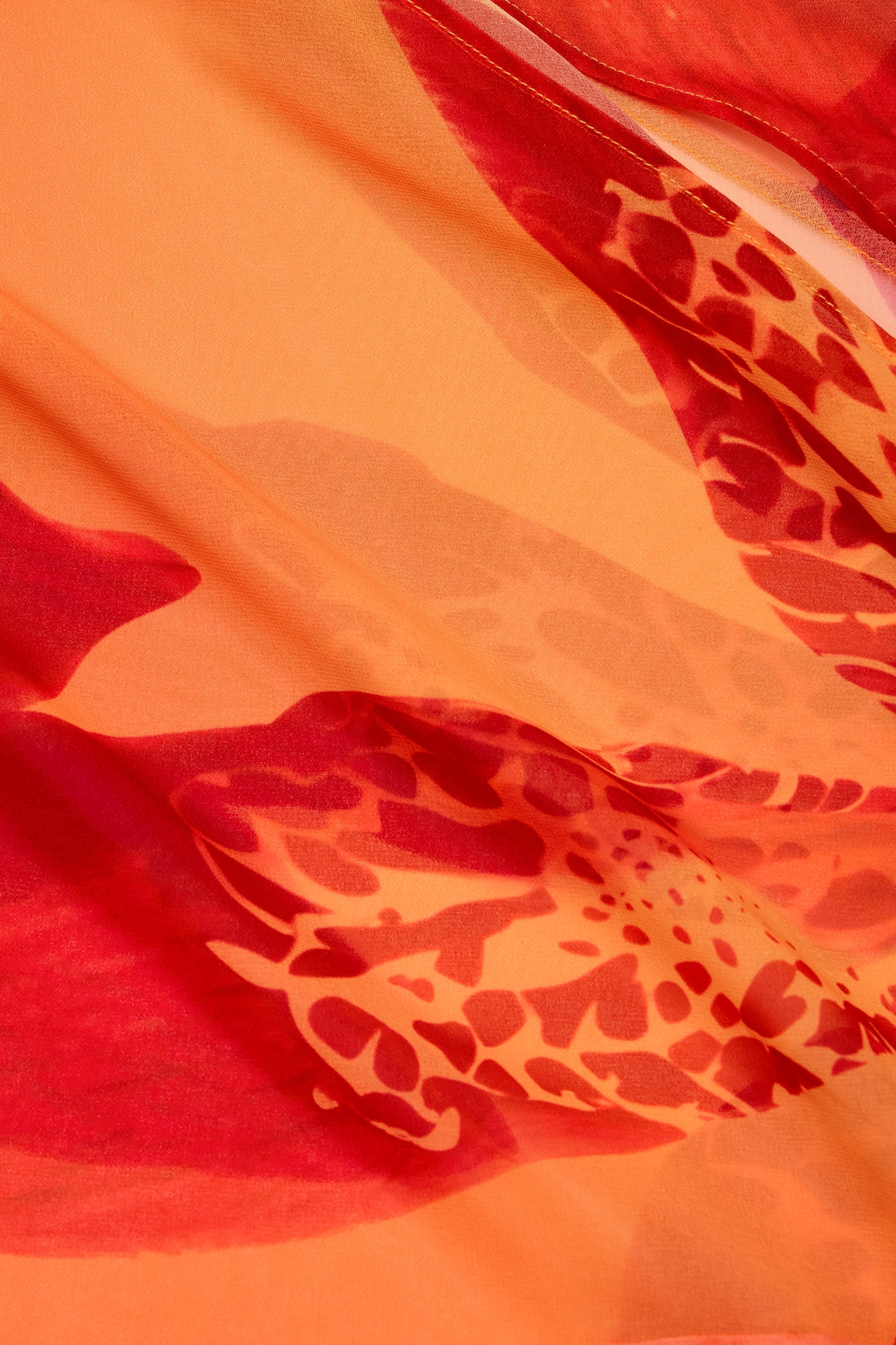 Cowl-Neck Hardware-Detail Maxi Dress in Orange Orchid Print